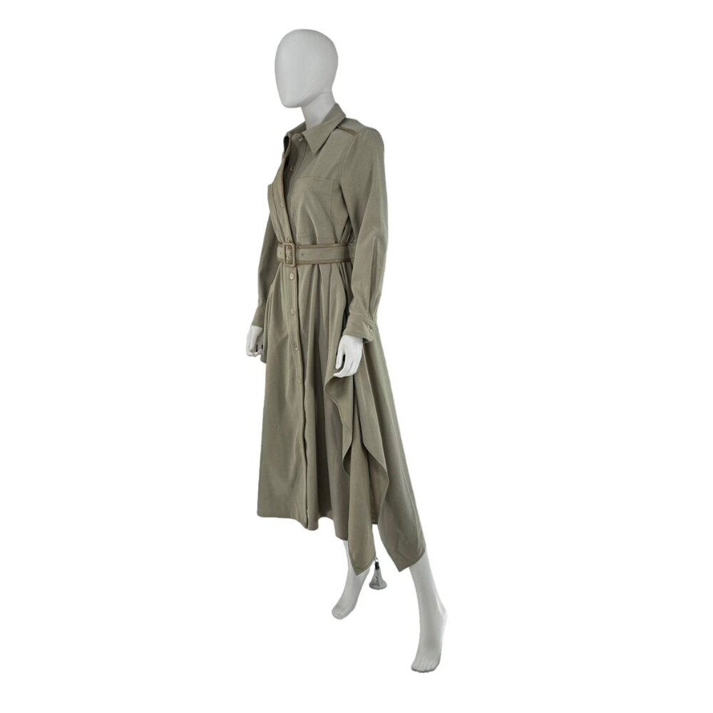 Tuckernuck NEW Sage Green Faux Leather Trim Collared Maxi Dress Size M - Picture 13 of 13